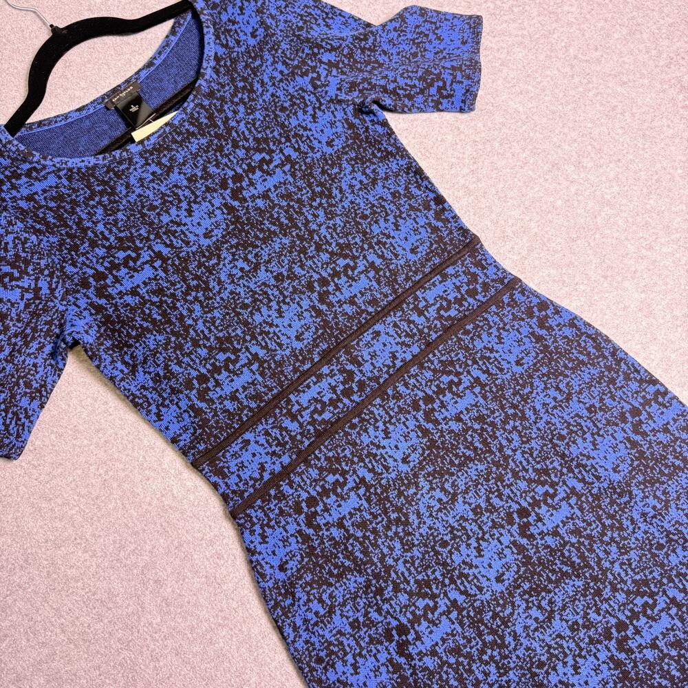NWT Ann Taylor Knit Sheath Dress Women’s Small Blue Black Abstract Print Stretch